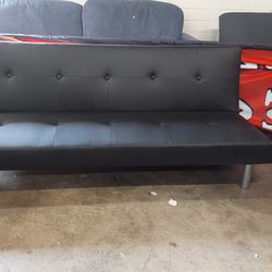 New Futon Sofa Faux Leather Black See Pictures For Dimensions 