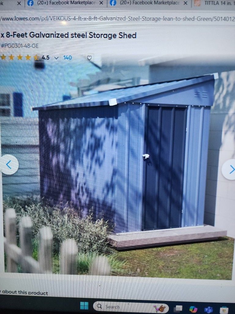 4 feet X 8 feet Galvanized Steel Storage Shed
