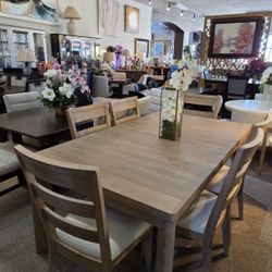 Natural Wood Finish Dining Table + Side Chairs
