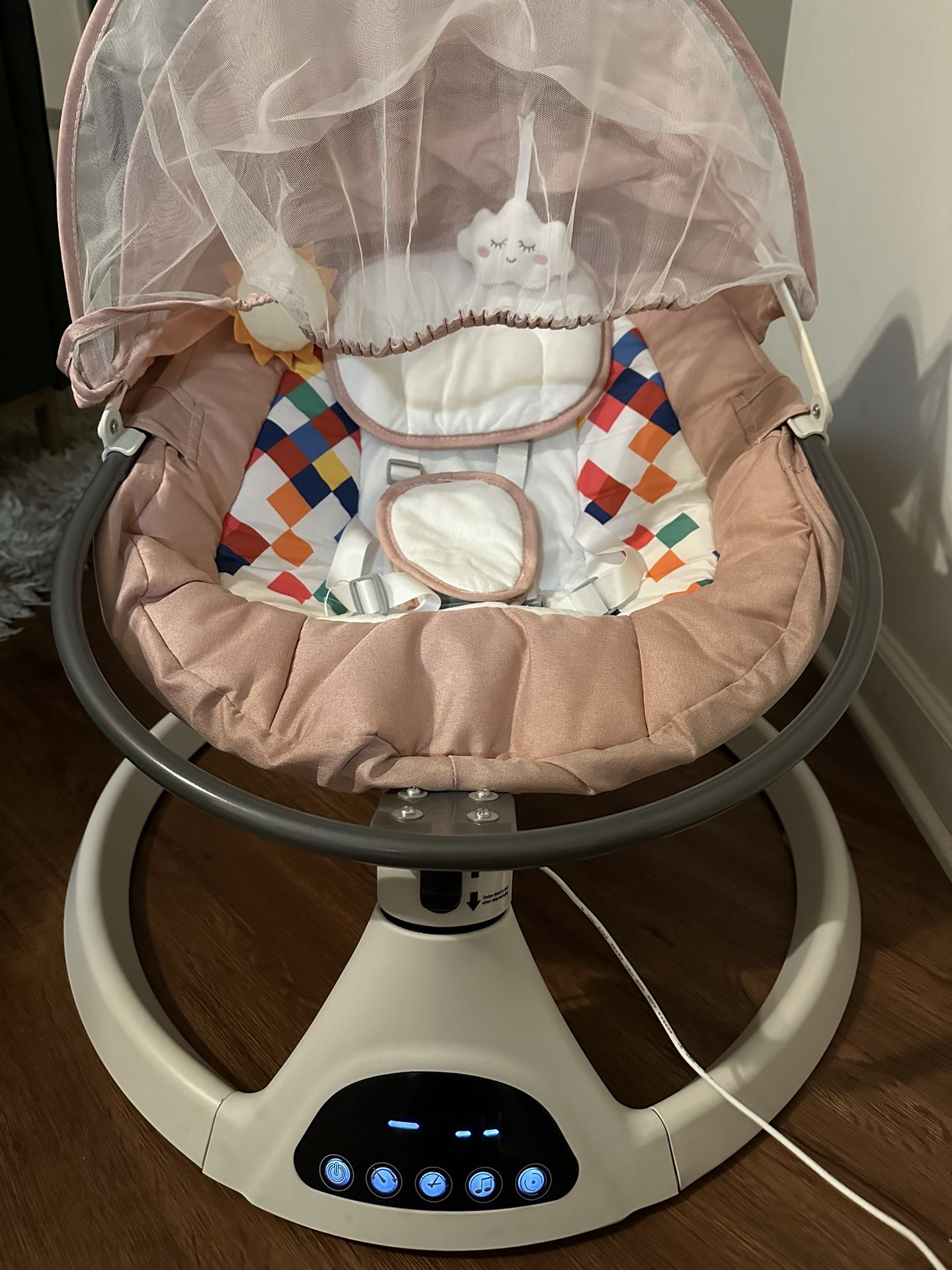 Electric Portable Swing for Infants, Bluetooth Touch Screen/Remote Control Timing Function 5 Speeds