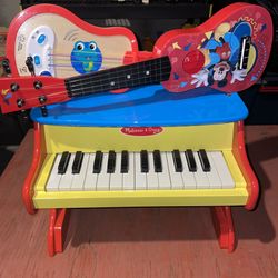 Kids Wooden Piano And 2 Guitars Melissa And Doug Baby Einstein And Micky Mouse