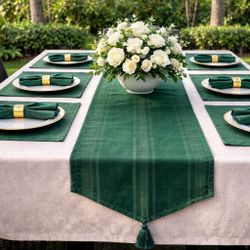 🌿 Burlington House 17-Piece Green Dining Linen Set – Complete Matching Collection – Made in USA