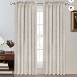 PrimeBeau Privacy Vintage Natural Linen Rod Pocket Semi Sheer Window Curtain Panels, 52" W x 108" L, Angora