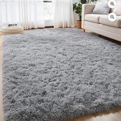 Shag Area Rug, 8ft x 10ft Soft Fluffy Area Rugs for Living Room Bedroom Decor Carpet, Light Gray