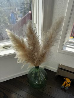 Green Vase w/ Pampas Grass