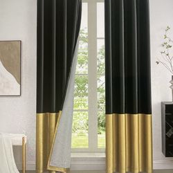 Black Gold Velvet Curtains 108” long Modern Liner Curtains Thermal Drapes Panels
