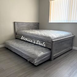 Full Solid Wood Bed With Twin Roll Out Mattress $540