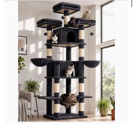 Globlazer Big Cat Tower for Indoor Cats, 80inch Cat Tower for Multiple Adult Cats XXL Cat Tree with Scratching Post, Hammock, 3 Perches, 2 Condos, 2 H