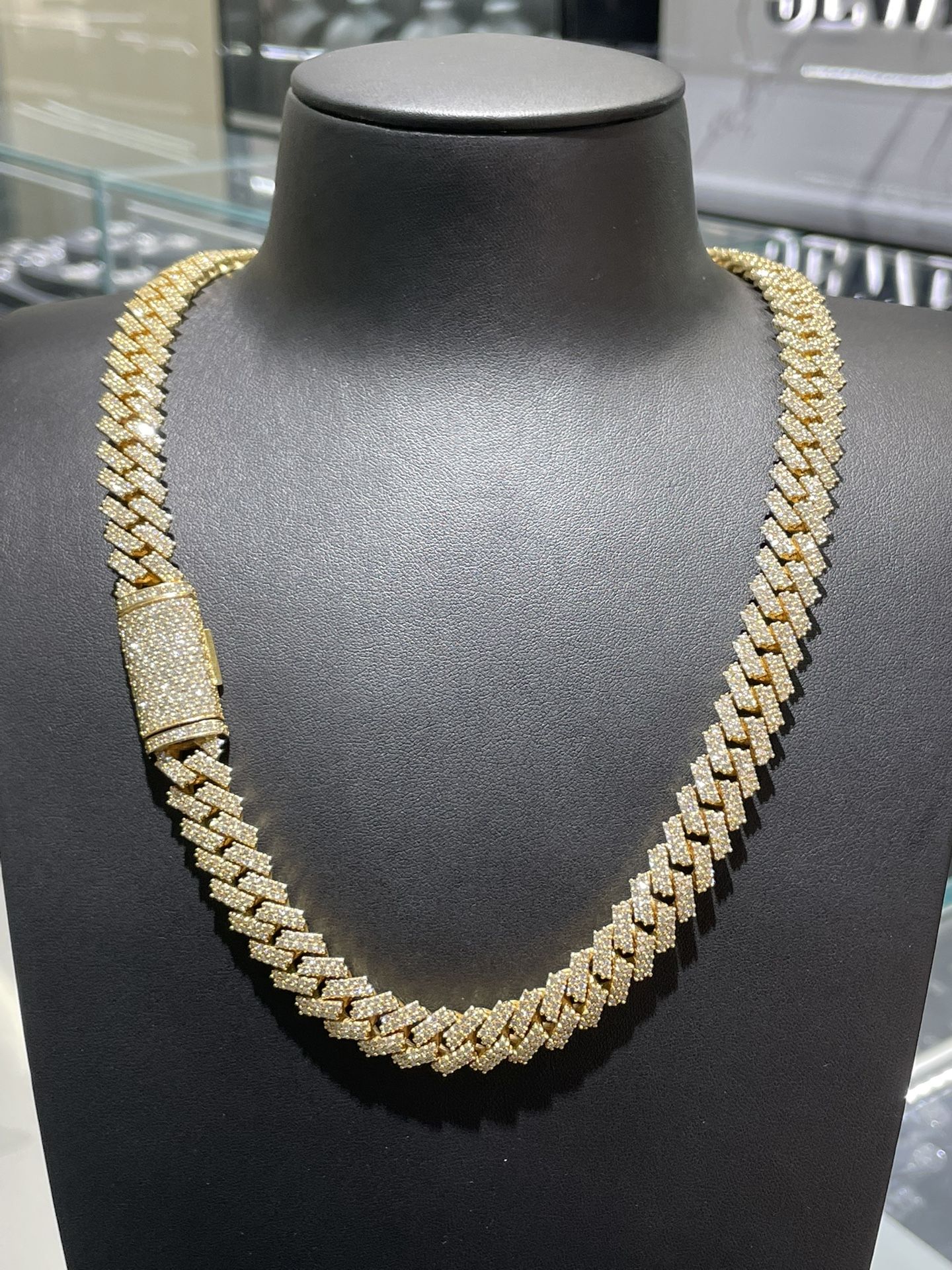 13mm Solid 14k Yellow Gold Natural Diamond Cuban link chain 22 inch