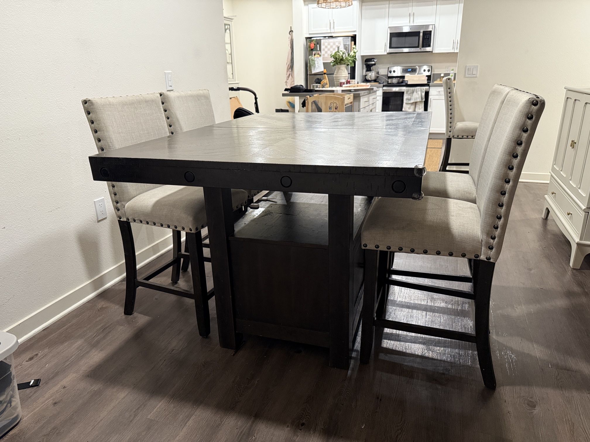 Sonoma Espresso & Beige Counter Height Dining Set - 4 Chairs, Used in Good Condition (Originally $999)”