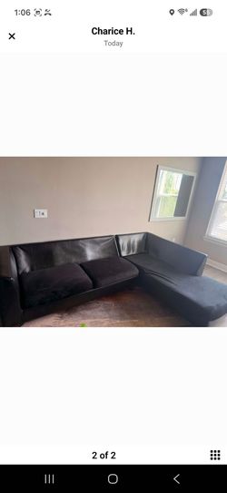 Black Leather Sectional Sofa with Chaise