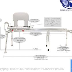 NEW PRICE! New Eagle Health Supplies - 77963 Toilet-to-Tub Sliding Transfer Bench