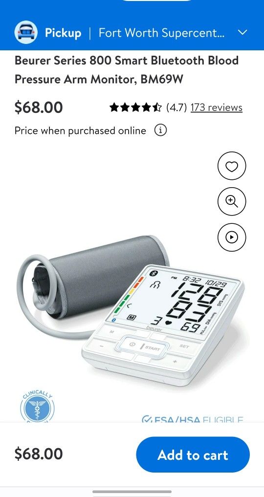 Beurer Series 800 Smart Bluetooth Blood Pressure Arm Monitor, BM69W