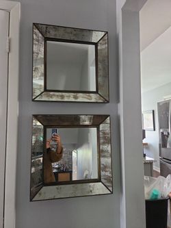 Set of 2 Antiqued Square Wall Mirrors
