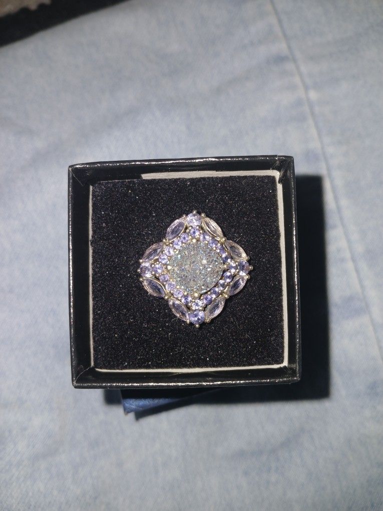 Iolite And Purple Druzy Ring In Selling Silver