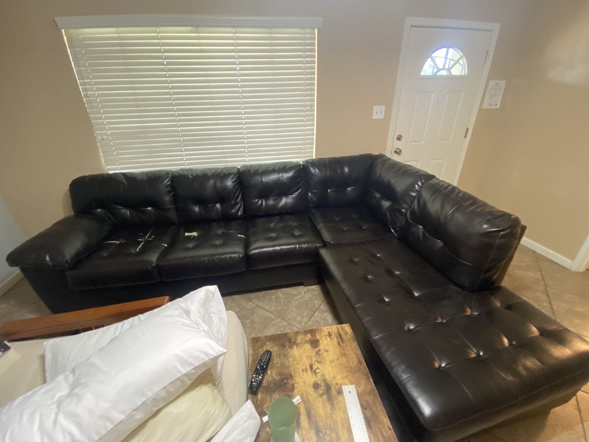 Pleather large brown sectional couch