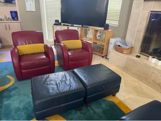 Macys leather furniture: 2 chairs, love seat, ottomans