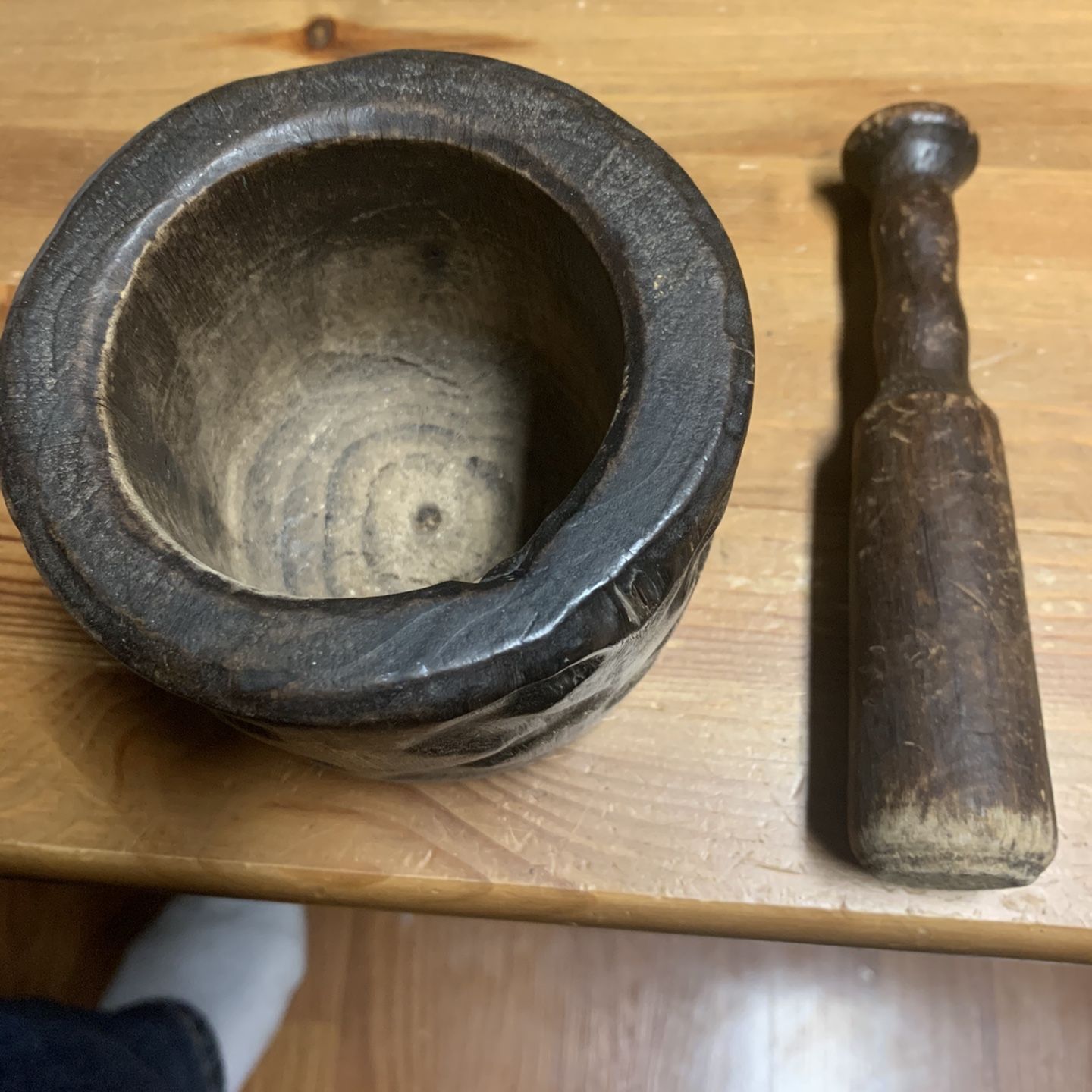 Antique Wood Mortar And Pestle