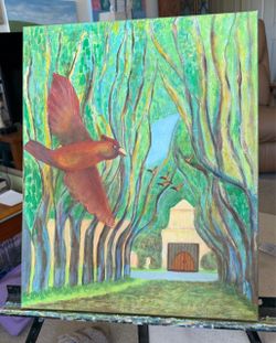 Haven Of The Park Cardinals Original Canvas Painting Unframed