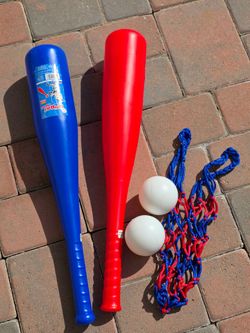 2-Pack Kids Plastic Baseball Bats with Balls & Carrying Mesh Net