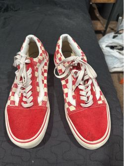 Red and white Checkered vans size 8.5