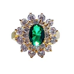 Emerald Stone Stainless Steel Gold Ring