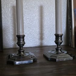 Barker-Ellis Silver Plated Candlestick Holder Pair. Made In England  After 1930's. 