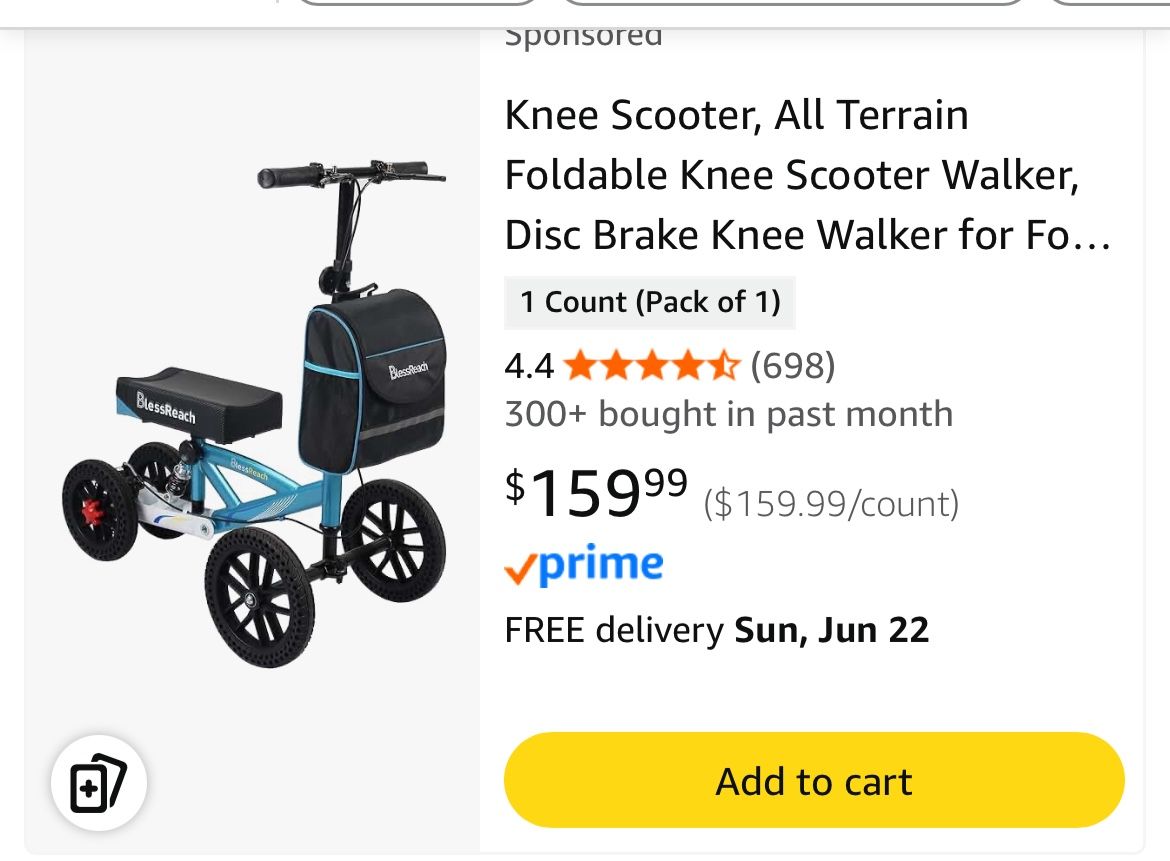 $80 Knee Scooter, All Terrain Foldable Knee Scooter Walker, Disc Brake Knee Walker