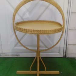 Wood & Wicker Folding Plant Stand / Table