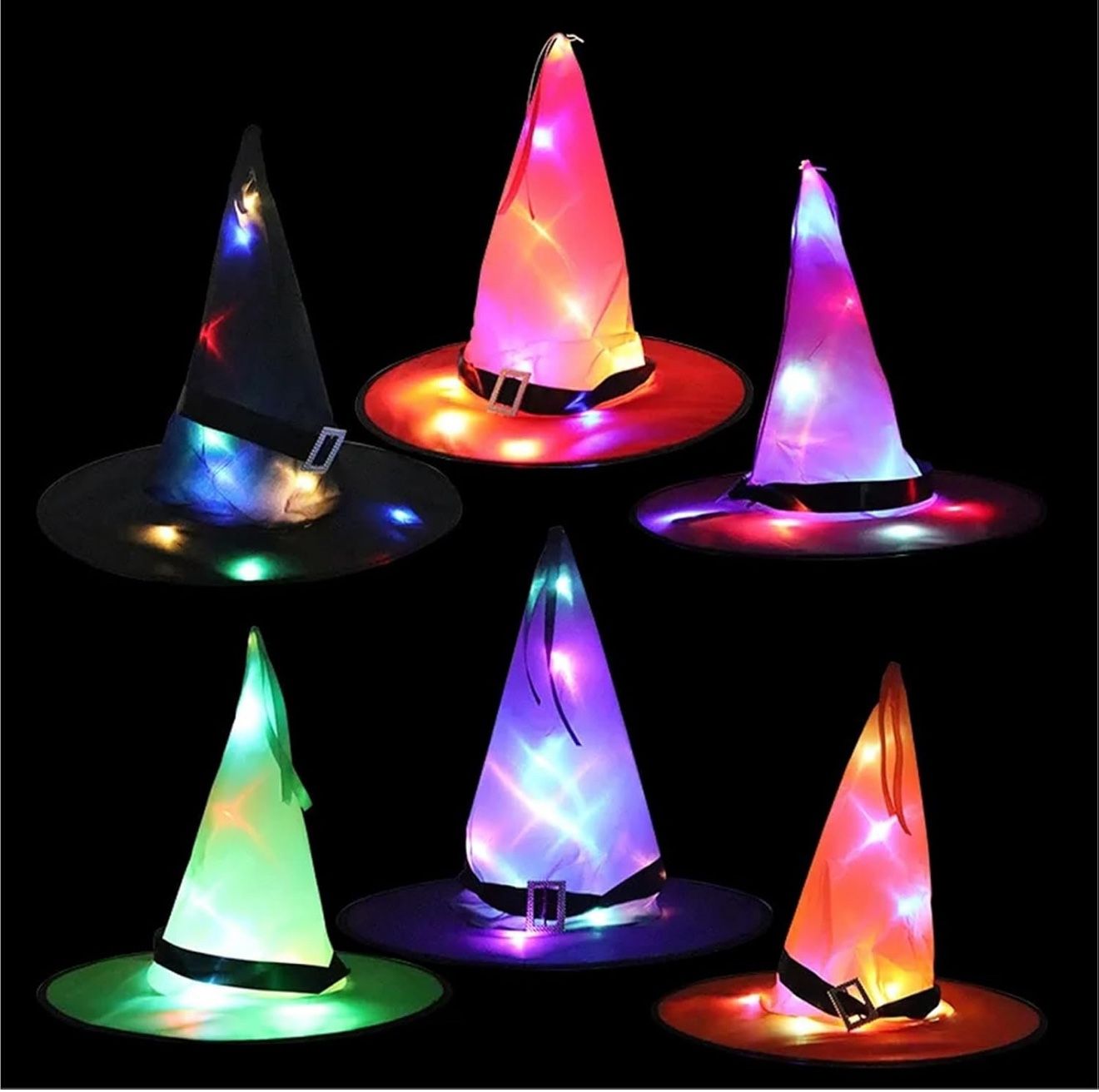LED Halloween Flashing Light Witch Hat Starry Sky Ghost Dress Up Glowing Elf Ghost Hat Lamp Home Decoration