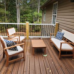 4 Pieces Conversation Set Wood Outdoor Loveseat & 2 Chairs and Table Set