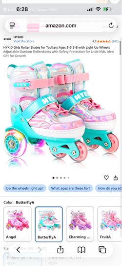 HYKID Girls Adjustable Roller Skates with Light-Up Wheels