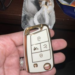 New Gold/White Volkswagen Key Fob Cover With Keychain