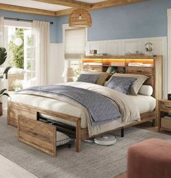 King Bed Frame with Storage Headboard