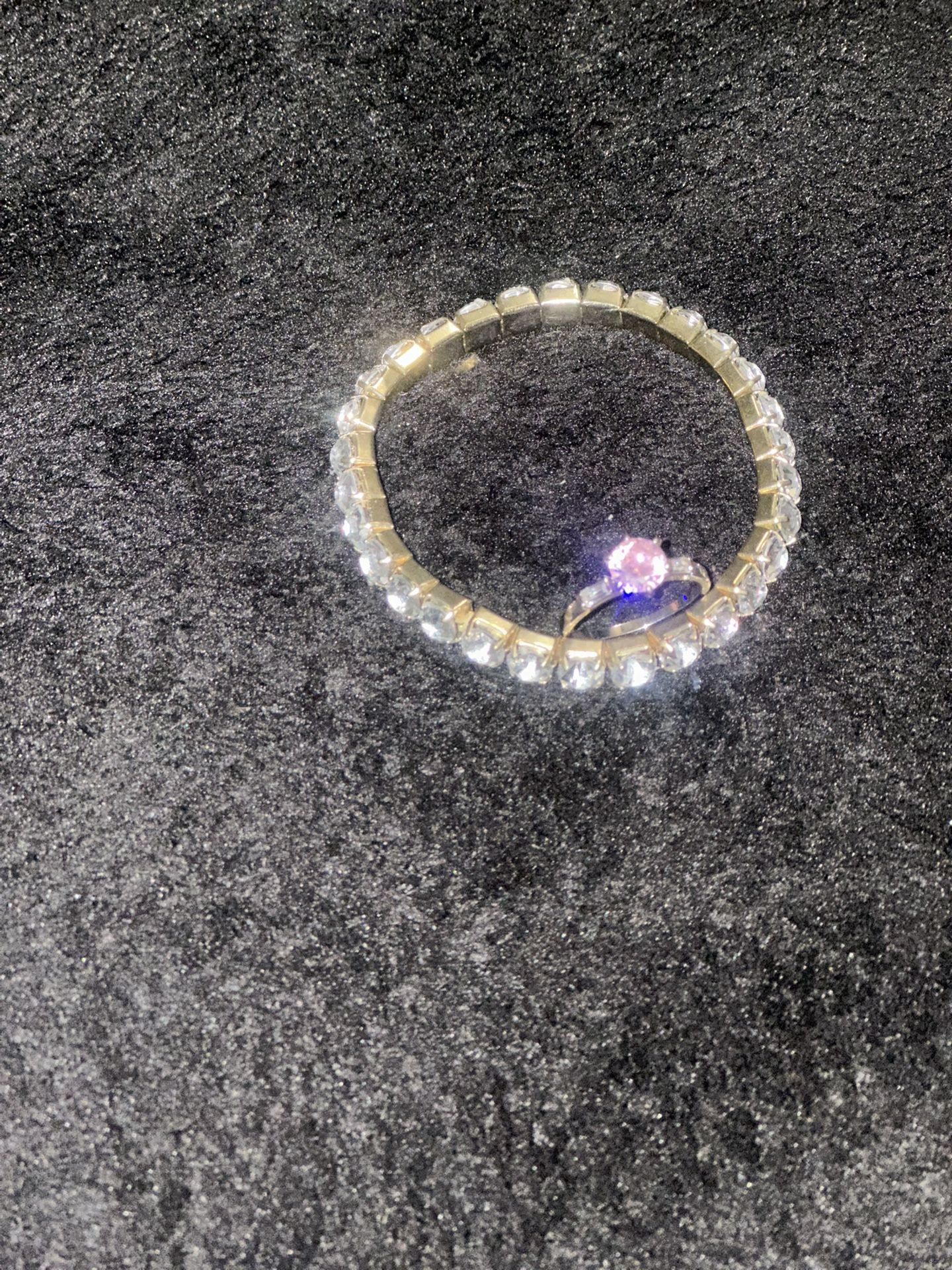 CZ Rhinestone Gold Tone Tennis Bracelet & Sterling Silver Size 7 Ring CZ Pink