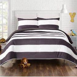 Urban Playground Lavelle Black/White Stripe Comforter Set with 2 Pillow Shams - 3 Piece Soft Brushed Microfiber Kids/Teens Bedding Set for Boys/Girls 