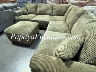 NEW Sage  Avocado Green Sectional Sofa and Ottoman Set Designer Ashley Style Discount Furniture Warehouse Couch BIG SALE Classic Modern Many Colors