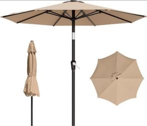 9' Patio Umbrella, Push Button Tilt, Crank Lift, Beige NEW