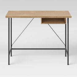Wood and metal writing desk with storage natural