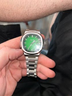 Silver Watch with Emerald Green Dial