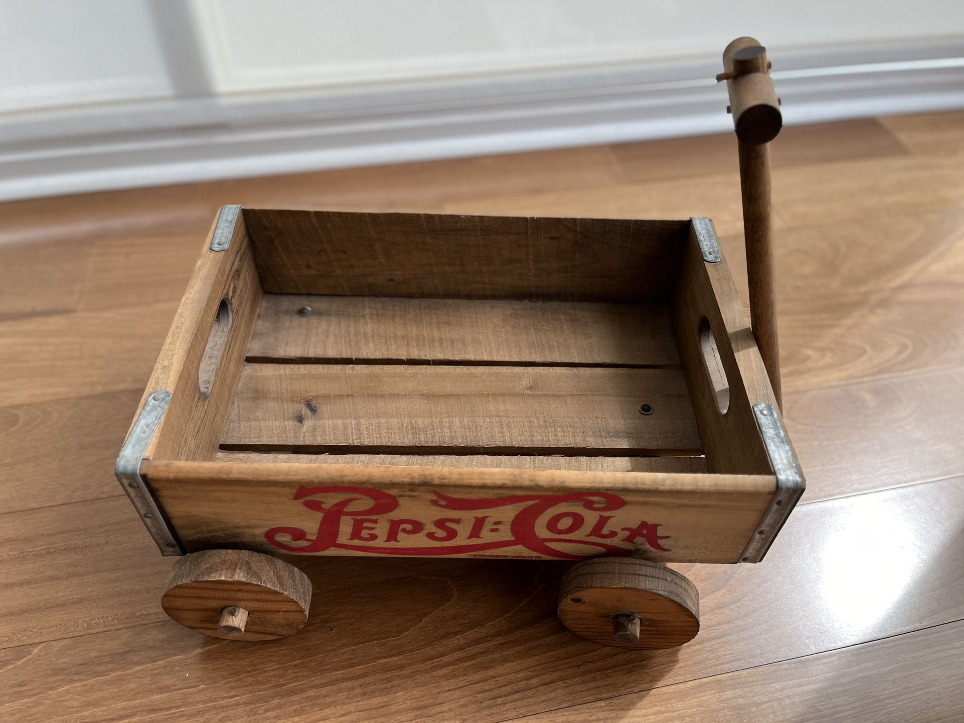 Vintage Pepsi Cola Antique Wooden Soda Crate Wagon Pull Toy