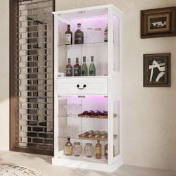 White Wine Storage Cabinet with Tempered Glass Doors