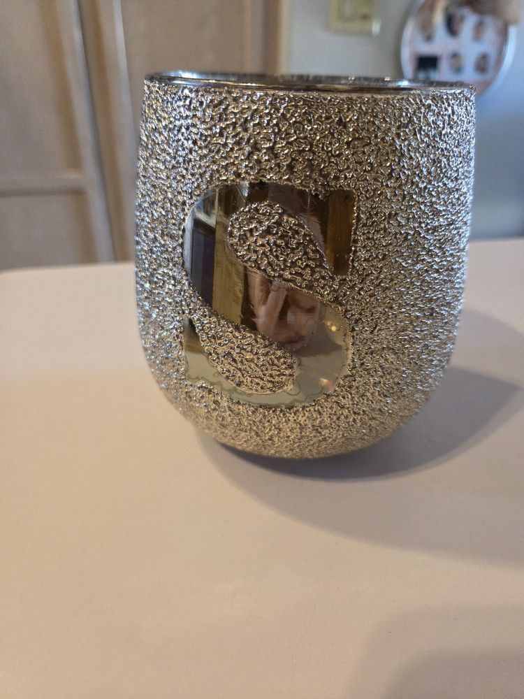 Gold Sparkle Glass Container /Vase ...Letter S.... Like New