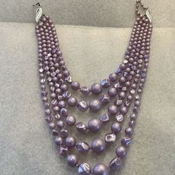 Vintage 5 Strand Necklace Lavender Beads