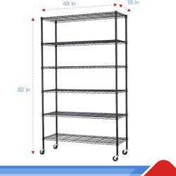 Bulk 6 X QTY of 6 Tier Adjustable Metal Shelves with wheels- Good Condition
