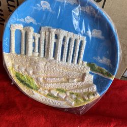 9 Inch Handmade Hand Painted In Greece Greek Plaster Sounio Wall Plate Imported From Greece 