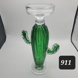 Large Glass Cactus Candle Holder