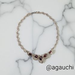 Vtg 1930s40s  Art Deco Natural Carnelian Sterling Silver Marcasite Pendant Necklace