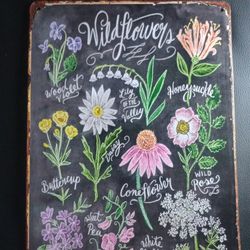 Metal Sign Wildflower Black Chalk Board Country Rustic Wall Art Room Aesthetic