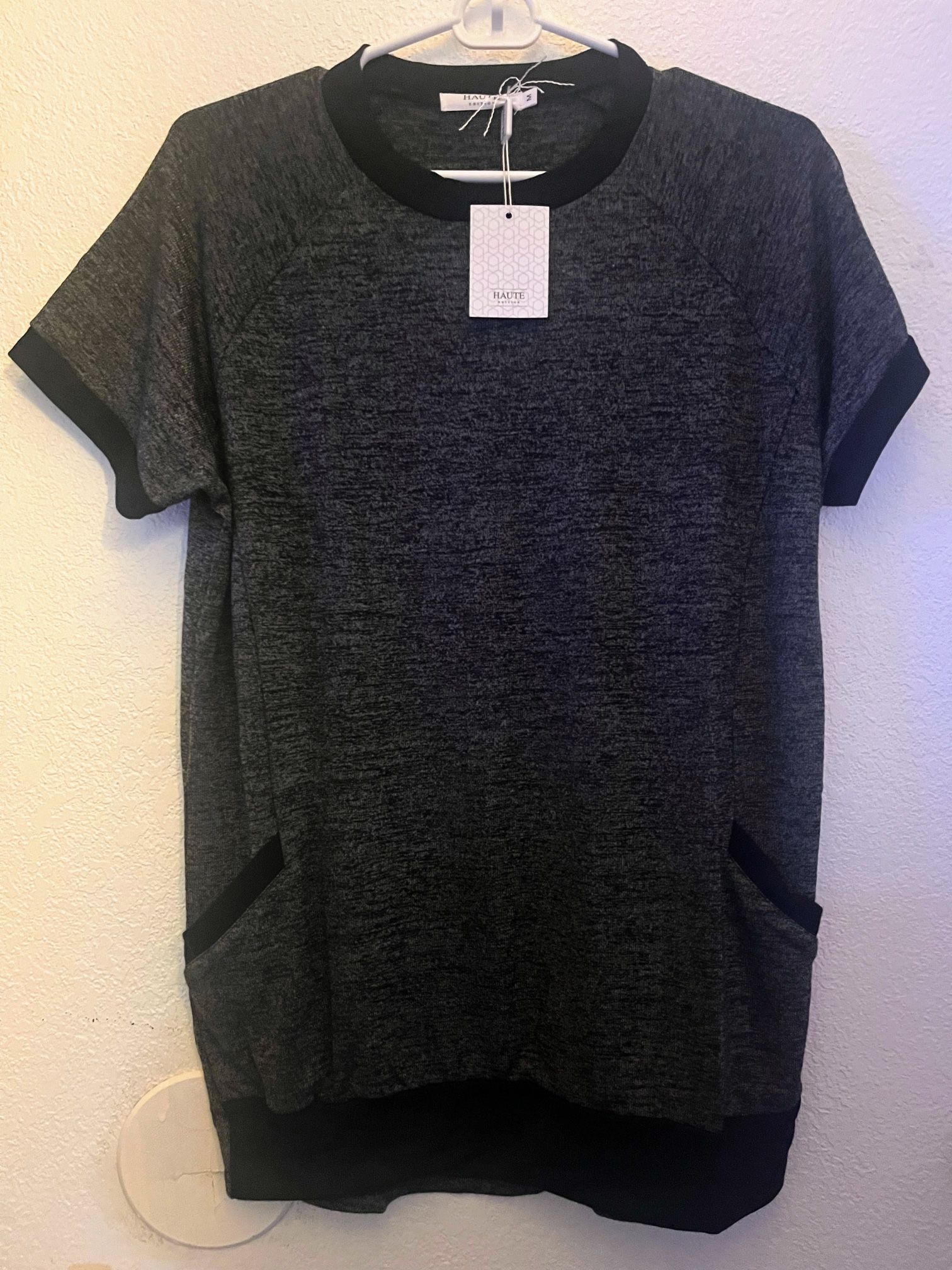 Haute Edition Casual Pocket Short Sleeve Tunic Tee - Charcoal- Med